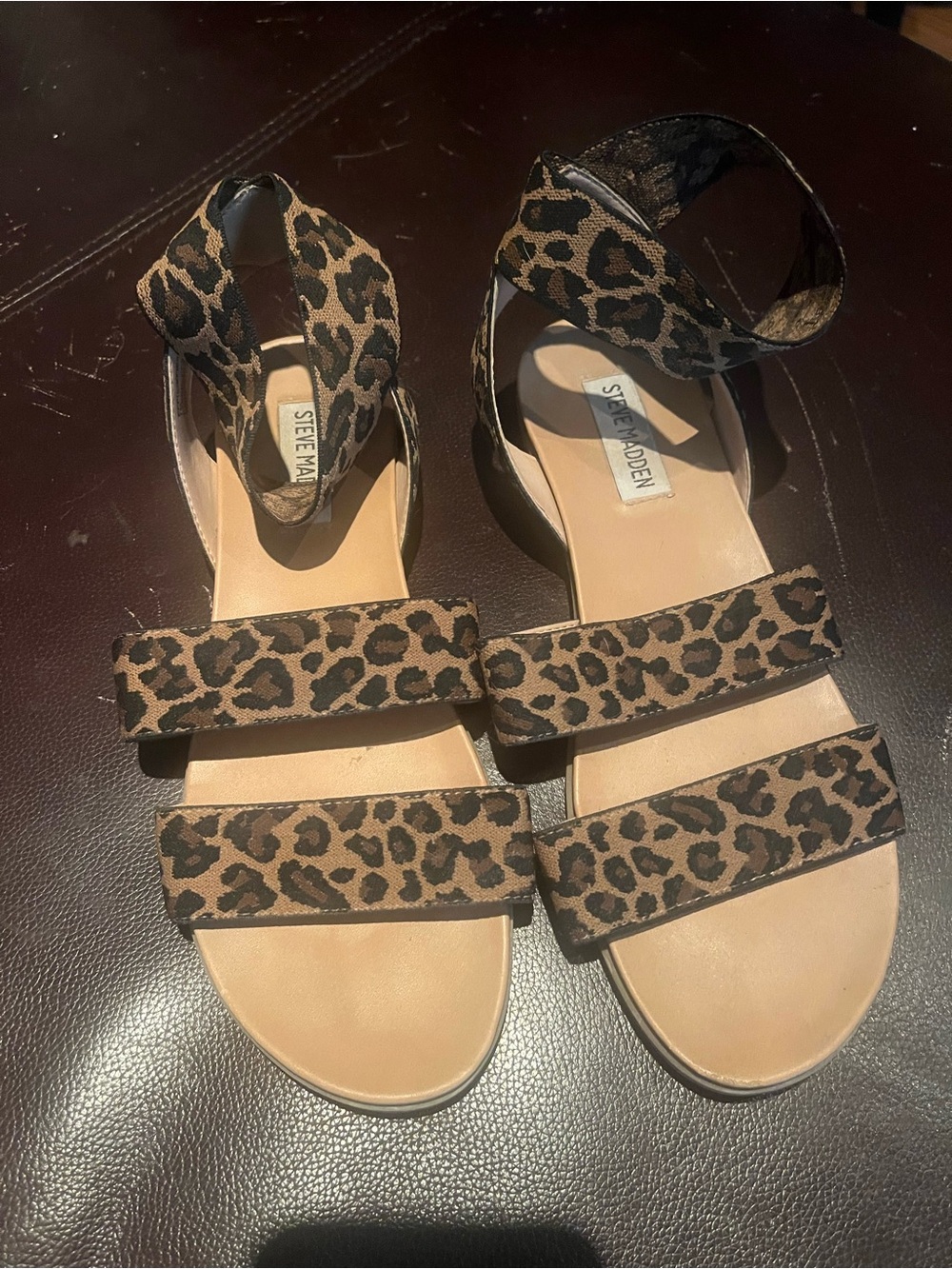 Steve Madden Leopard Print Triple-Strap Sandals - Tan & Black